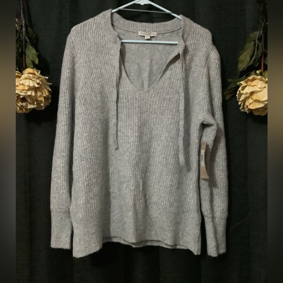 Frye & Co Heather Grey Knit Pullover Sweater Size XL Puff Shoulder NWT - Picture 1 of 7